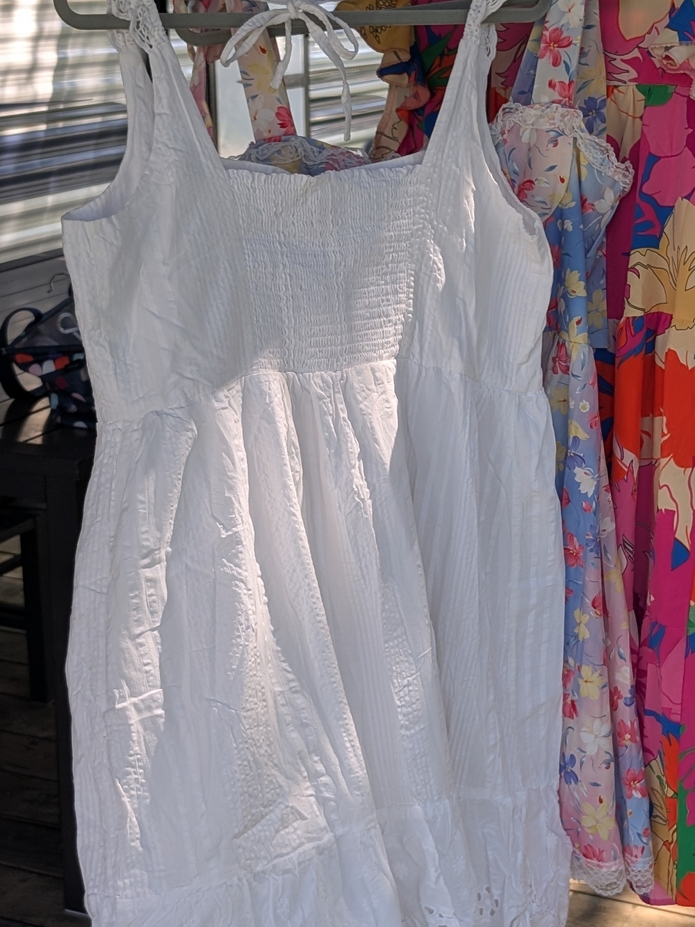 Maurices White Smocked Midi Sundress with Tie Straps